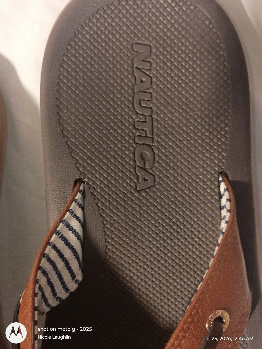 Nautica Brown and Dark Brown Men’s Leather-Trim Flip Flops